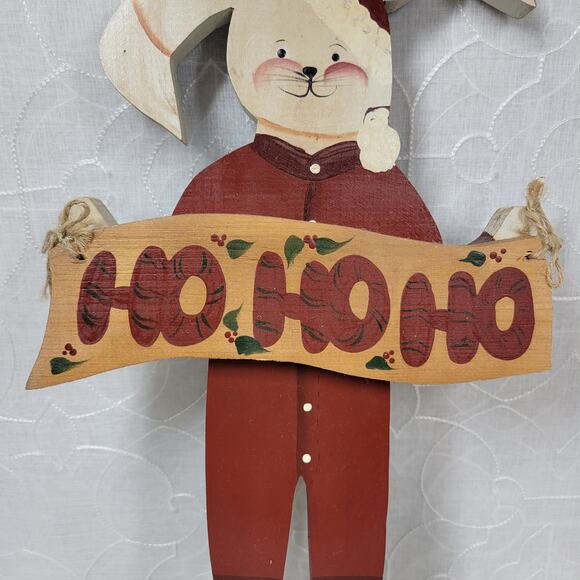 VINTAGE Bunny Santa Claus Ornament 15" HO HO HO Handmade Folk‎ Art Christmas - Picture 13 of 13